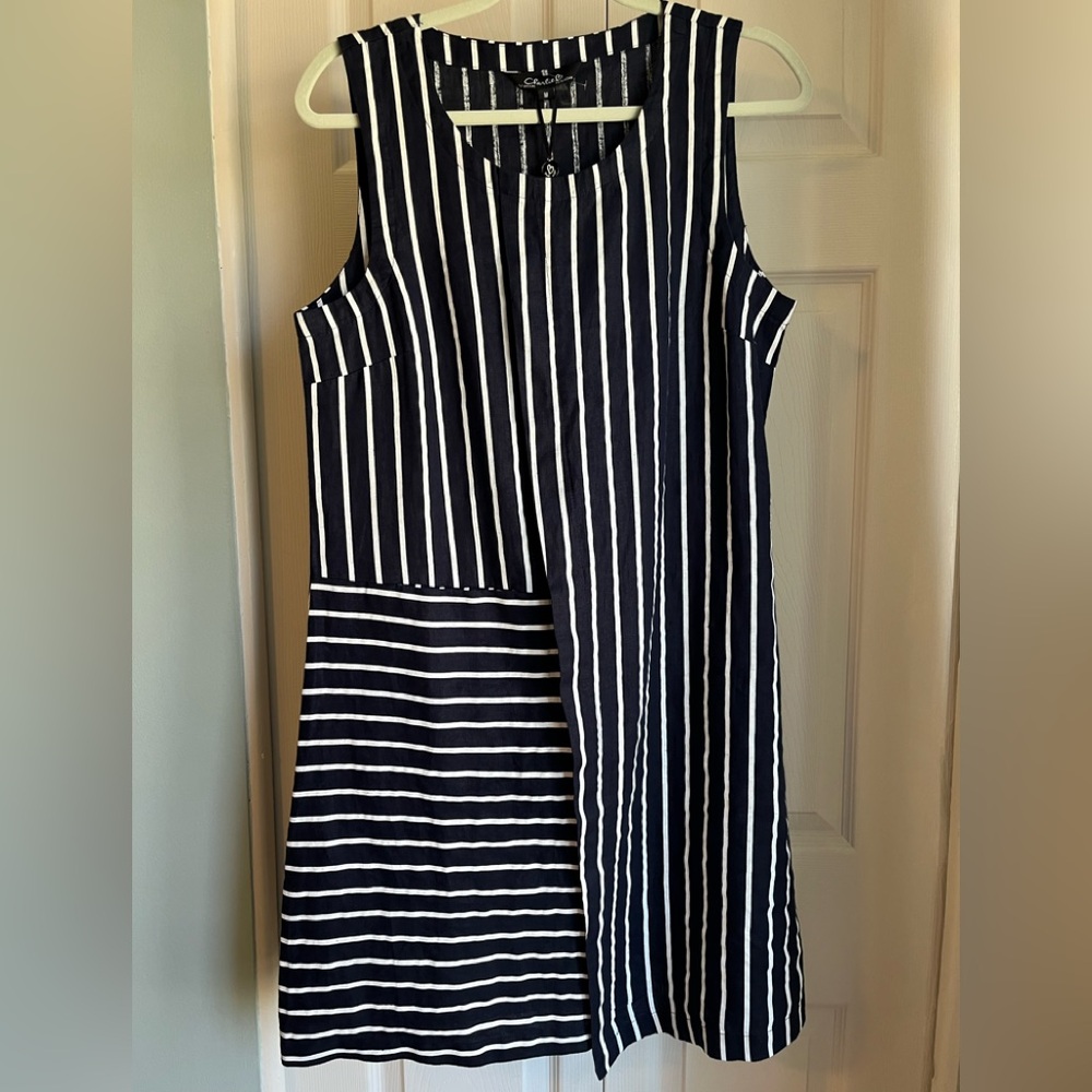 NWT Charlie B Linen Striped Black and White Dress. Size M.